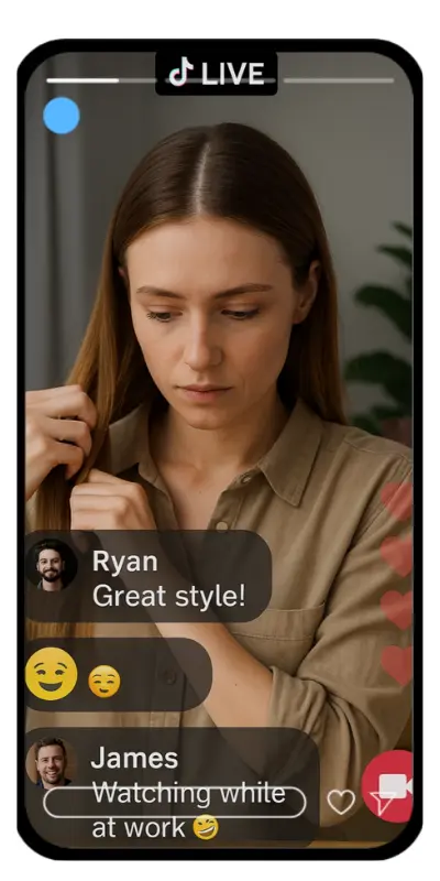 Home 34 TikTok Live APK interface showing live comments and reactions during a creator’s stream